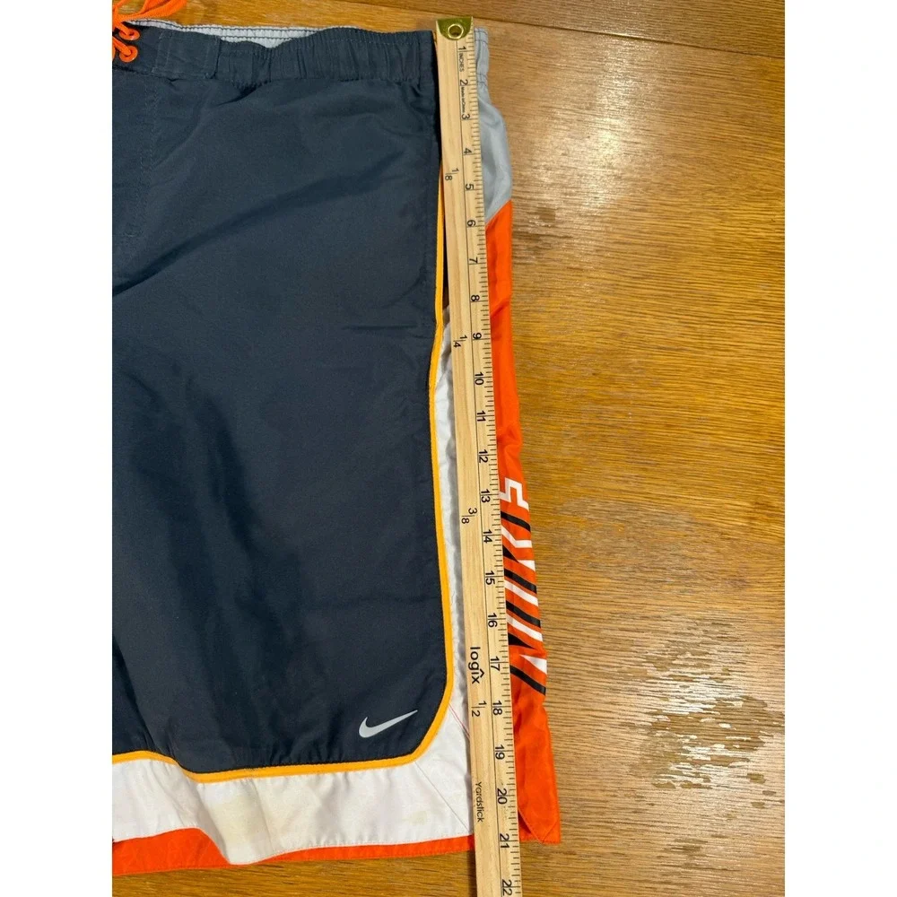 Nike Swim Trunks Men's Large Gray Orange Mesh Lined Board Shorts‎ Drawstring